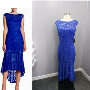 CLOSING SALE Marina Sequin Lace Hi-Low Dress S